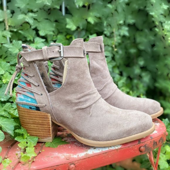 SALE!!! Very G Zane Taupe Bootie With Aztec Design - Picture 1 of 5